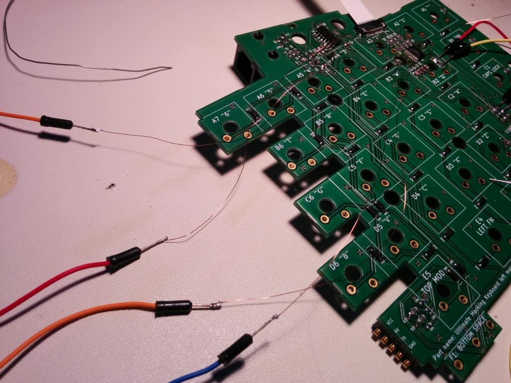 Enamel wires soldered to jumper wires for breadboarding purposes