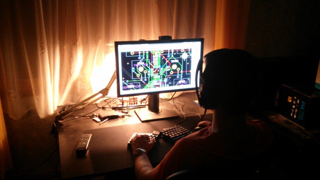 Laci working on the 4th generation PCB with the 3rd generation prototype. So meta!